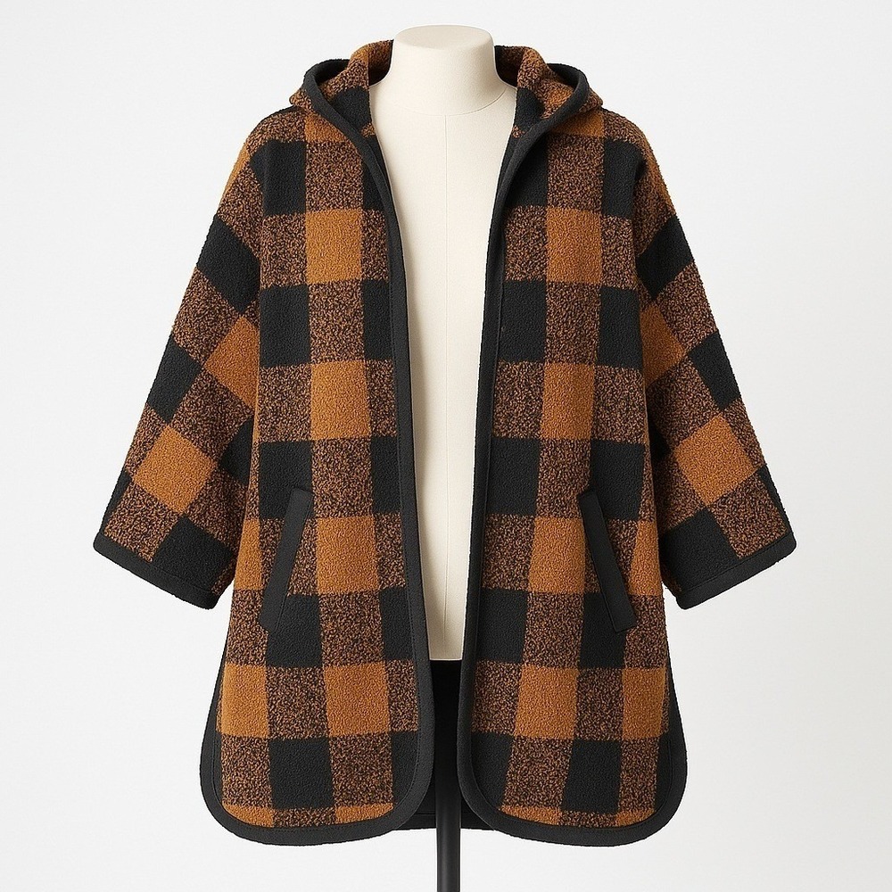 Forever 21 Y2K Womens Plaid Oversized‎ Coat Jacket Size M Quilted Indie Hooded